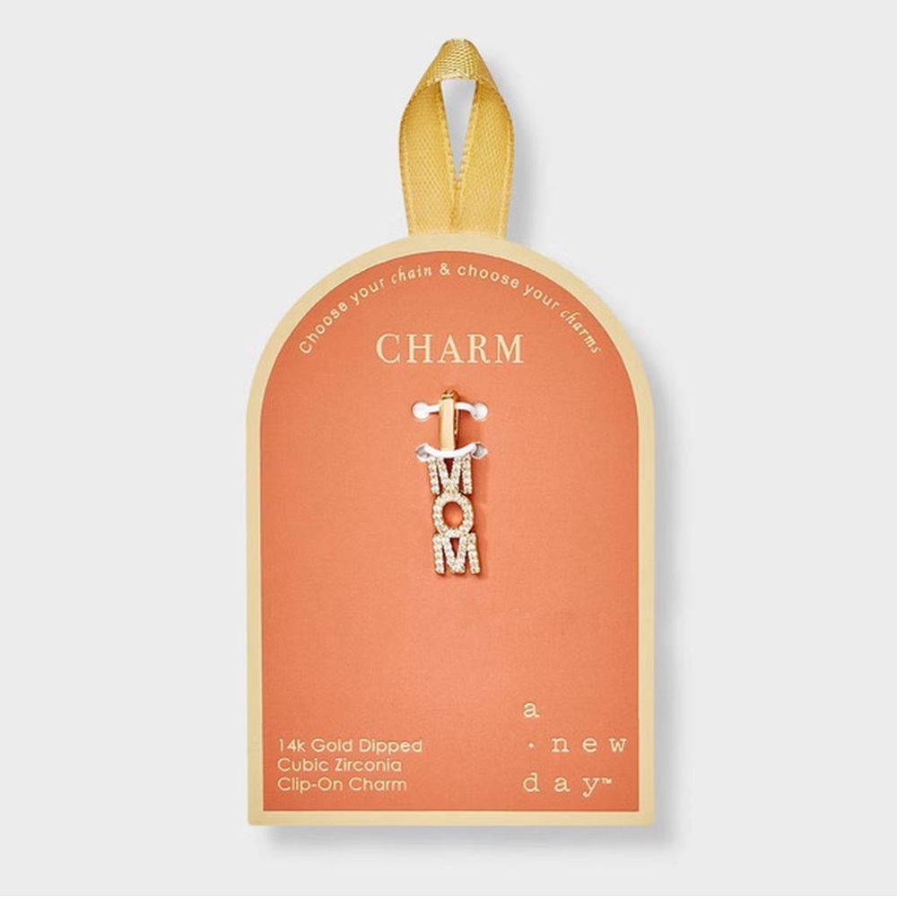 A New Day Gold Dipped MOM Charm with Cubic Zirconia Accents